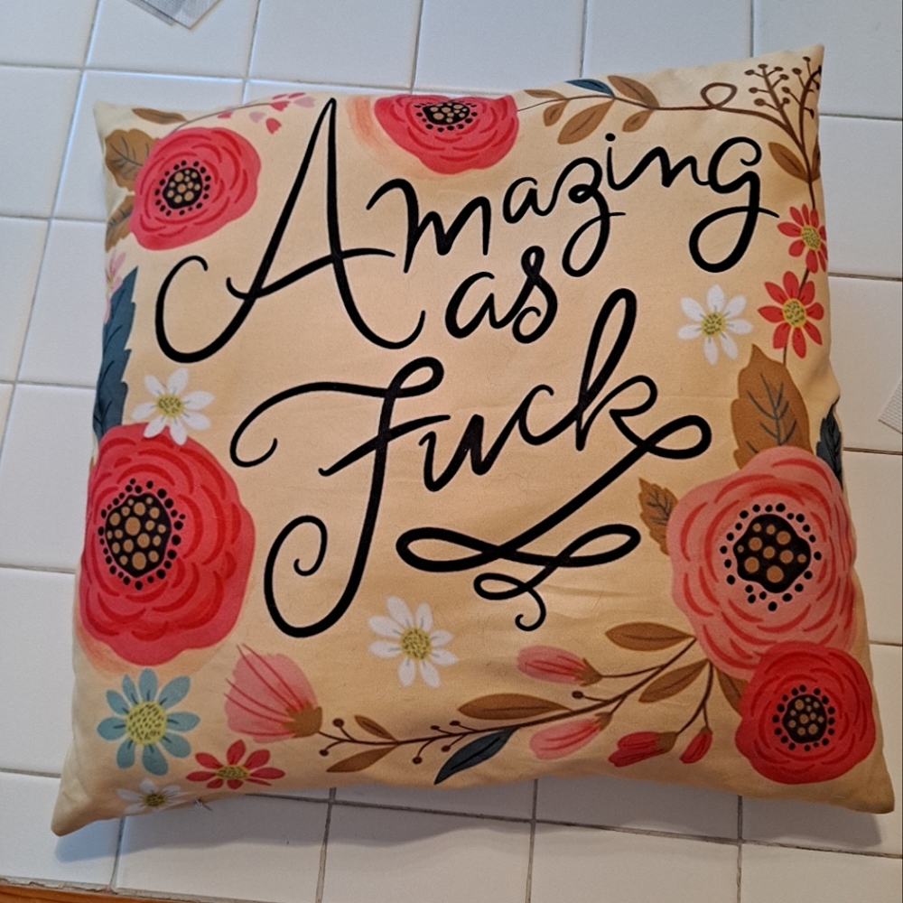 Flower pillow amazing as f potty mouth cuss word funny decor foul language